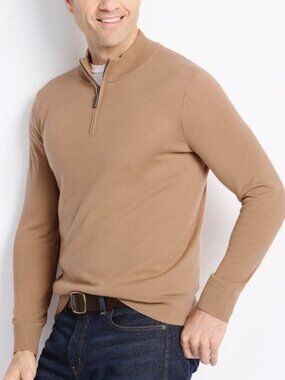The Commons Men's Sz XL  Dorian Merino Wool Half Zip Mock Neck Sweater in Tan